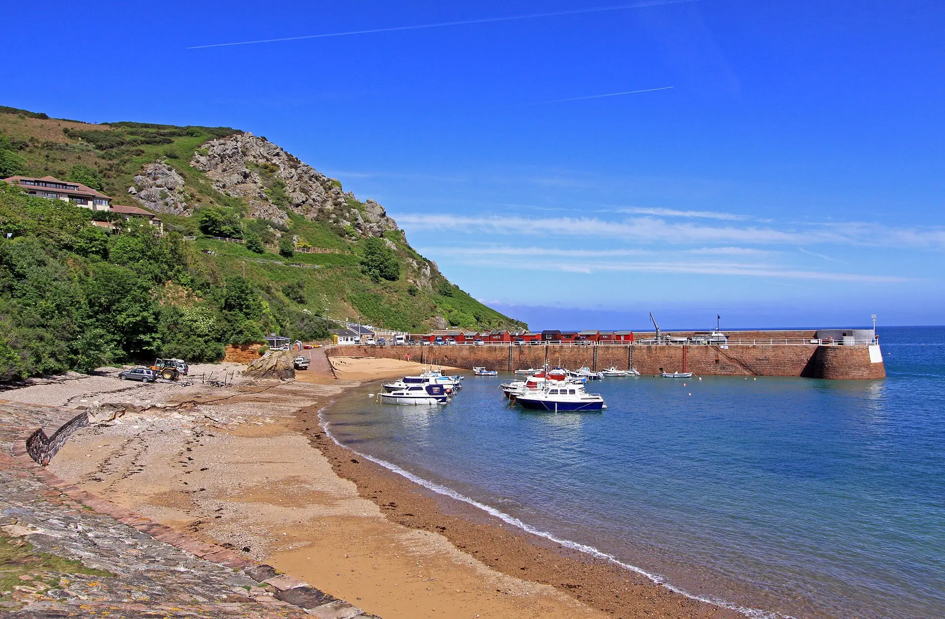 Bonne Nuit Bay harbour beneath the north coast cliffs